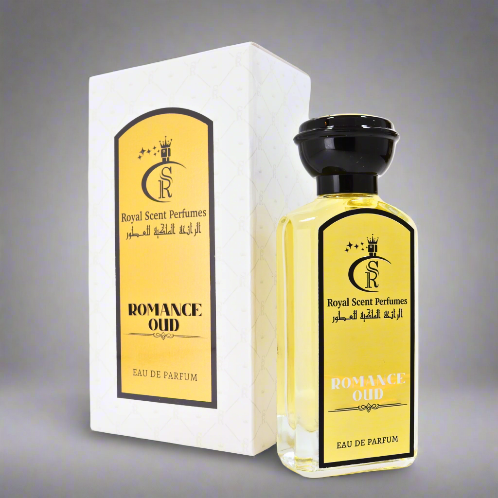 Gift-ready Romance Oud set – Seductive blend of oud, pear, vanilla, and tobacco in an opulent gold-accented bottle.