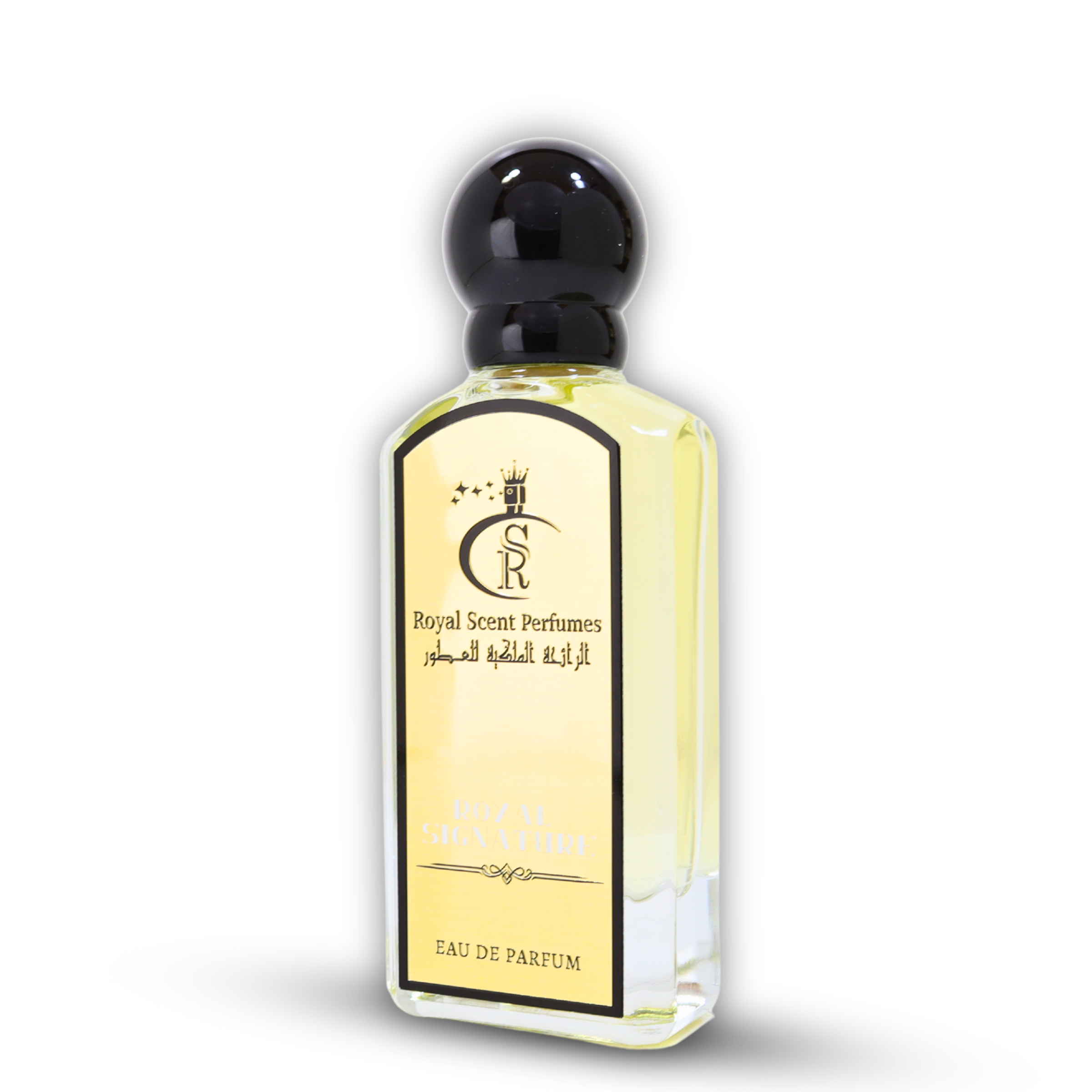 Royal Signature – A unisex oriental woody fragrance with nutmeg, frankincense, and black musk in a gilded flacon.