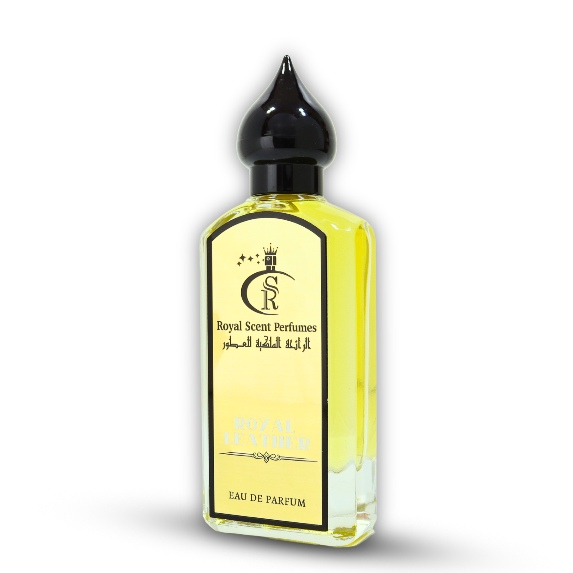 Royal Leather Perfume – A bold unisex leather fragrance with tomato leaf, vanilla absolute, and opulent myrrh in a regal flacon.
