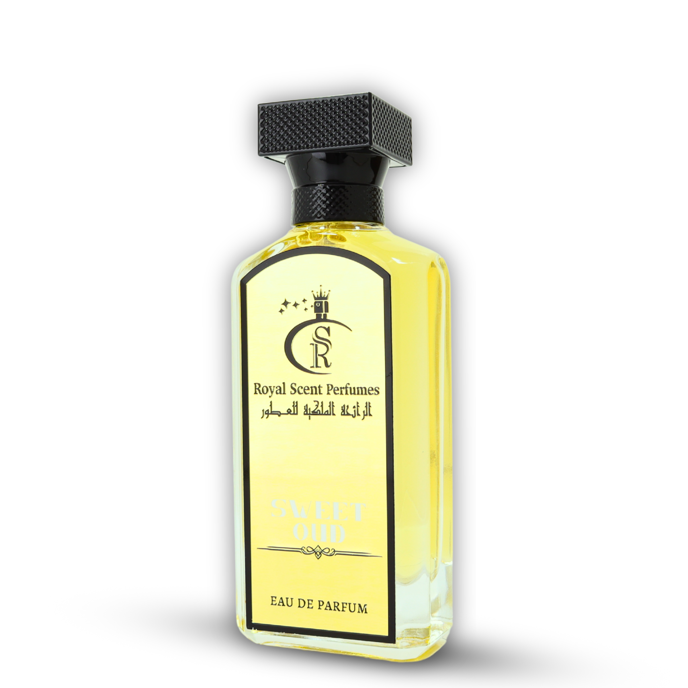 Sweet Oud Perfume – A unisex oriental woody fragrance blending warm oud, rose, and creamy vanilla in a luxurious bottle