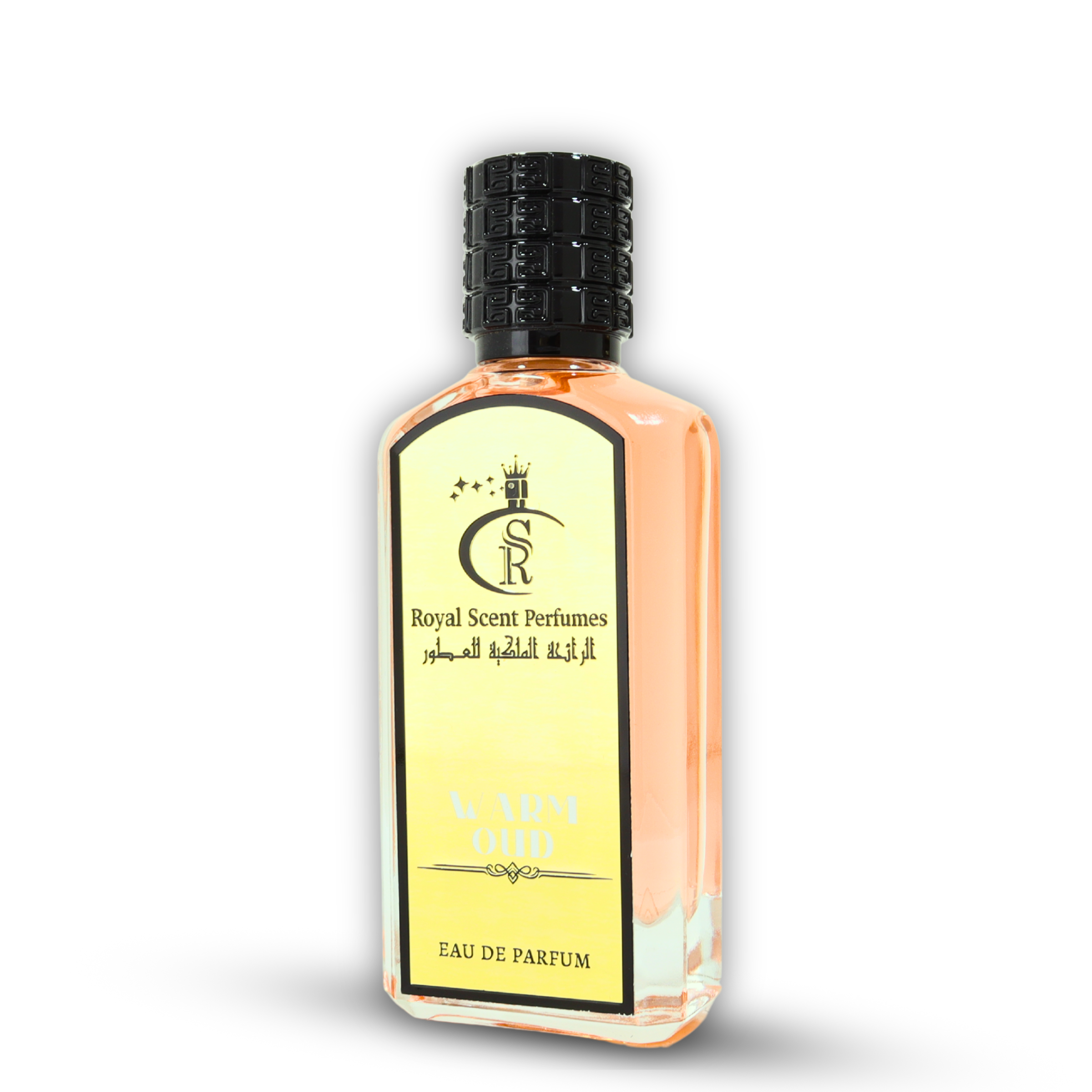 Warm Oud Perfume – A luxurious unisex oriental fragrance blending deep oud, rose, and warm spices in an elegant bottle.